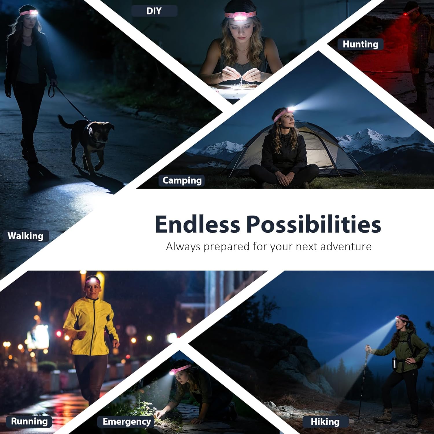 LHKNL Headlamp Rechargeable, Lumen Super Bright Motion Sensor Head Lamp Flashlight,2-Pack Waterproof LED Headlight with White Red Light,8 Modes Head Lights for Camping Cycling Running Fishing-Pink