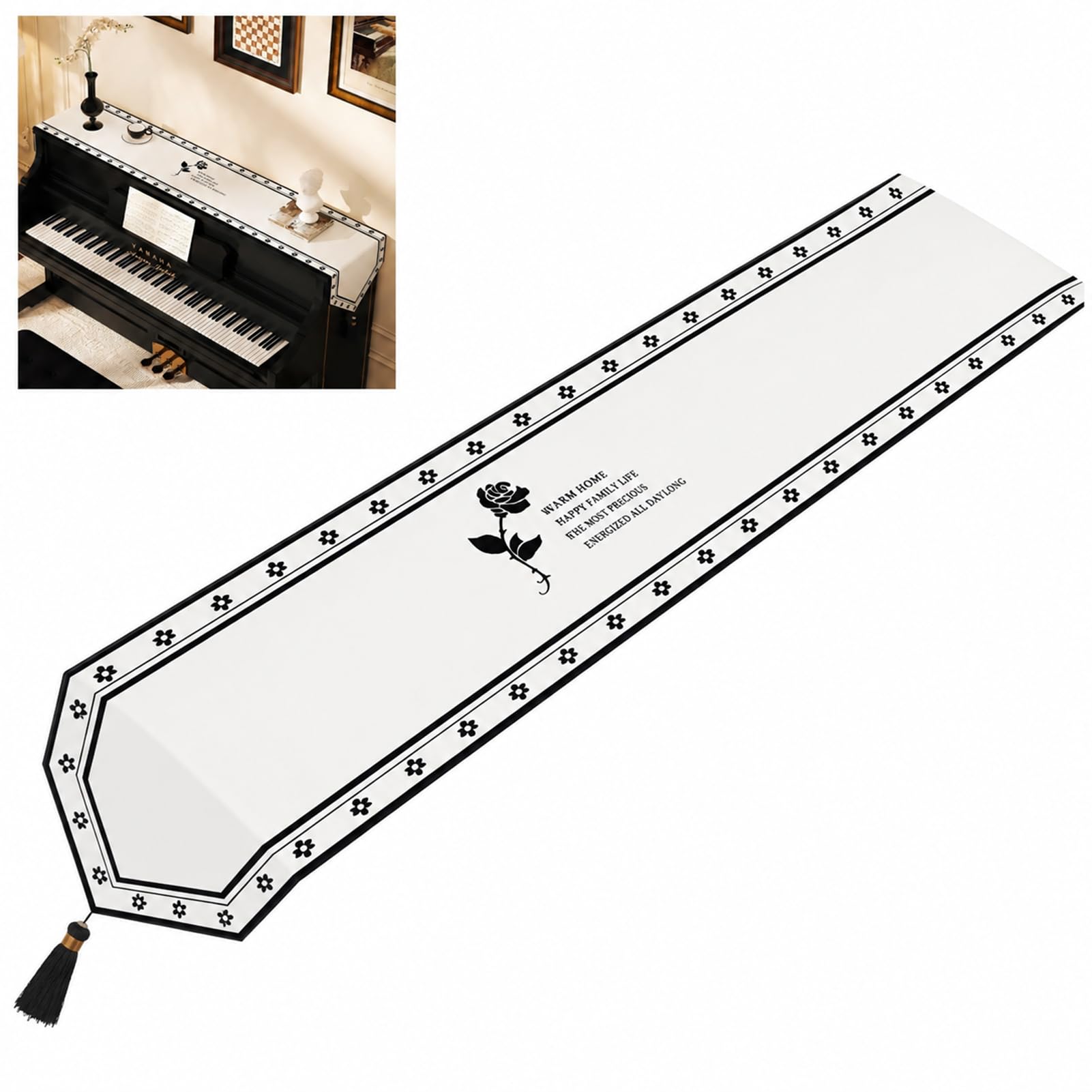 ZeptiHOM Piano Cover Luxury Runner for Upright Piano, Musical Instruments & Dresser - Waterproof Table Runner for Home Living Room TV Cabinet Dust Cover (30 * 200cm,K)