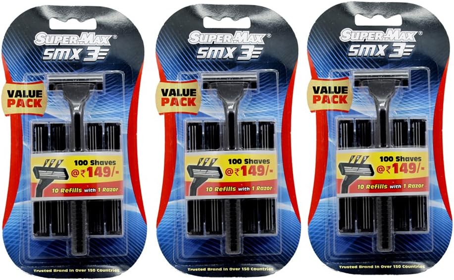 Ritika Supermax Smx 3 Plastic Manual Shaving Razor with 10 Triple Shaving Blades (Pack of 3)