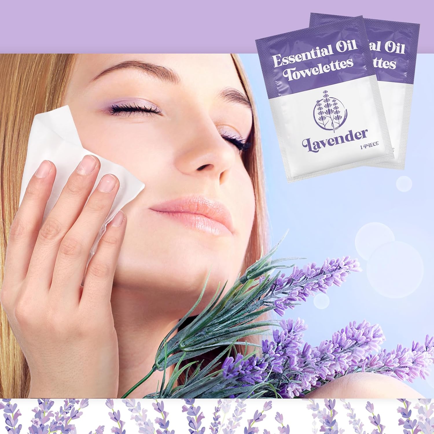 Threlaco 200 Pcs Lavender Wet Wipes Individually Wrapped Moist Towelettes Essential Oil Hand Wipes Bulk Single Use for Travel Clean Hands Sensitive Skin Backpacking Anti-sensitive Wipes Camping