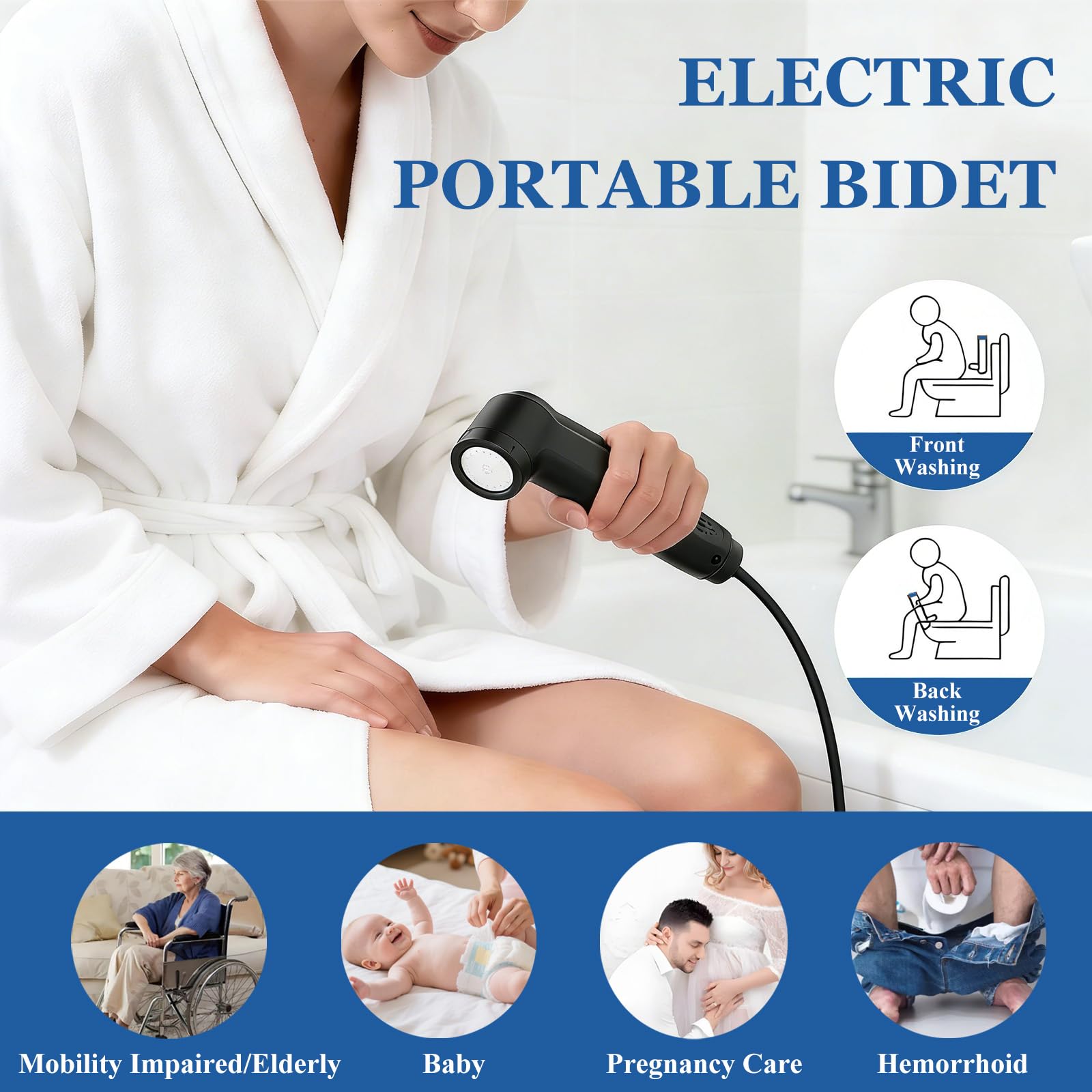 Bidet Portatile Post Parto da Viaggio Ricaricabile,Doccia Portatile Elettrico Spray Colonnare E Doccia,60-100 Min,2.5L Peri Bottle Post Partum per Perineali Emorroidi Anziani Bambino Campeggio