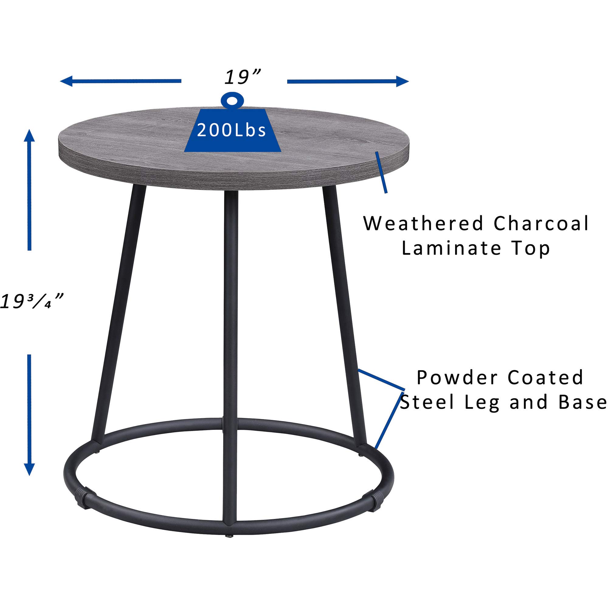 Lorell Round Side End Table  Weathered Charcoal Powder Coated