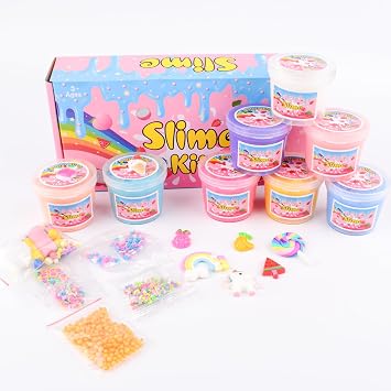 8 Pack Butter Slime Kit for Kids, Fluffy Scented Butter Slime Party Favors with Peach, Unicorn, Rainbow Charms, Birthday Gifts for Girl Boys, Stretchy Non-Sticky, Super Soft DIY Stress Relief Toy