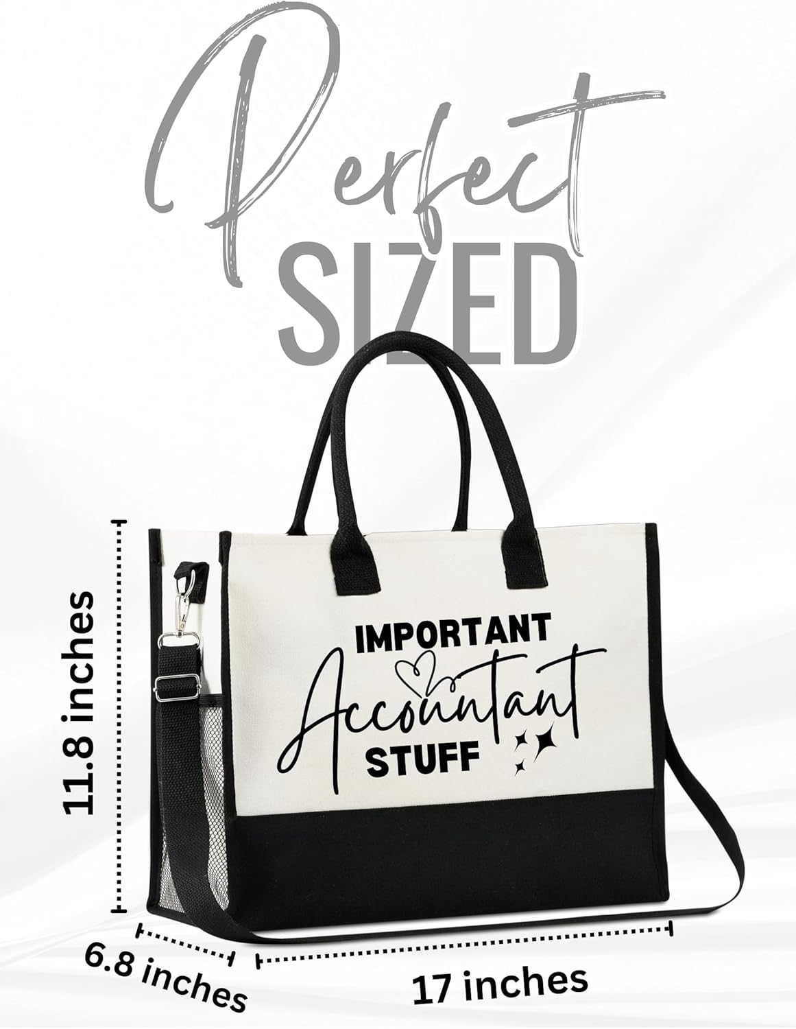 InnoBeta Accountant Gifts for Women Canvas Tote Bag on Birthday & Christmas, Tote with Top Zipper Closure and Shoulder Strap - Image 4