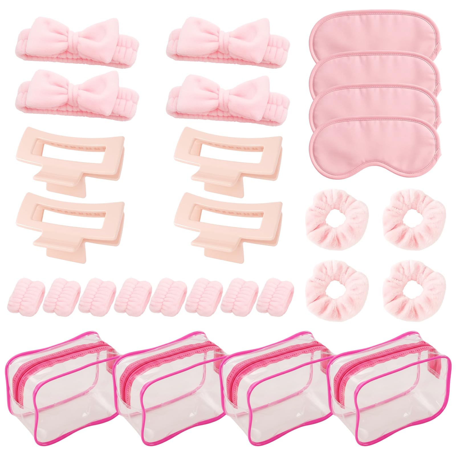 MXHBSTP 28 Pcs Sleepover Party Supplies，Sleep Over Party Essentials，Sleepover Supplies with Includes 4 Storage Bags, 4 Headbands, 4 Eye Masks, 4 Headbands, 4 Hair Clips and 8 Wrist G