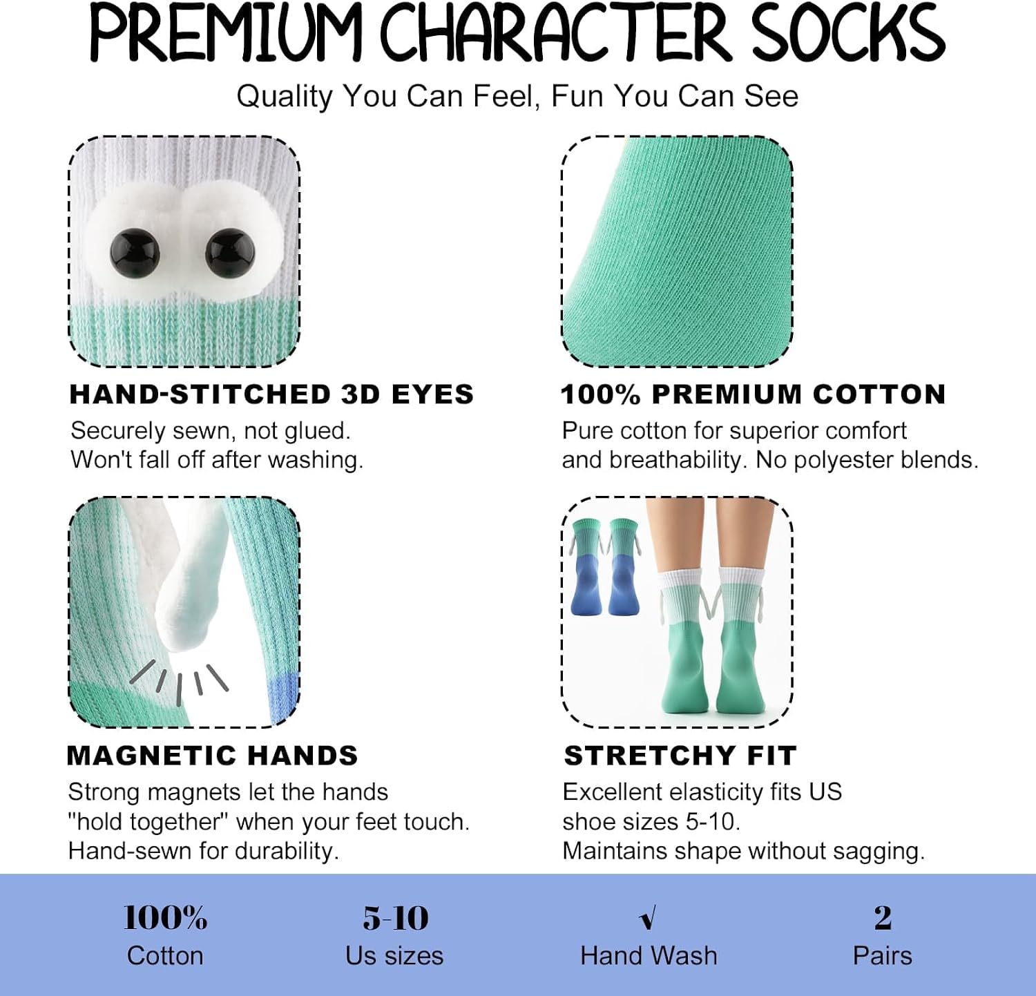 Magnetic Holding Hands Socks, Funny Crazy Socks Gifts for Couples image 2