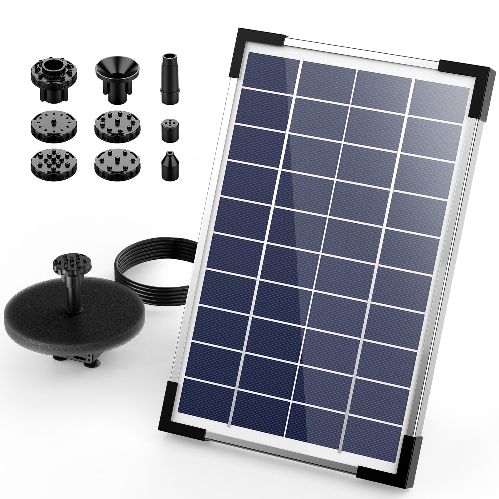 AISITIN 5,5W Solarbrunnen für Draussen, Eingebaute 1500mAh Batterie Solar Springbrunnen für Außen, Schwimmender Fontäne Pumpe mit 10 Fontänenstile für Garten,Vogel-Bad,Teich,Fisch-Behälter,Wasserspiel