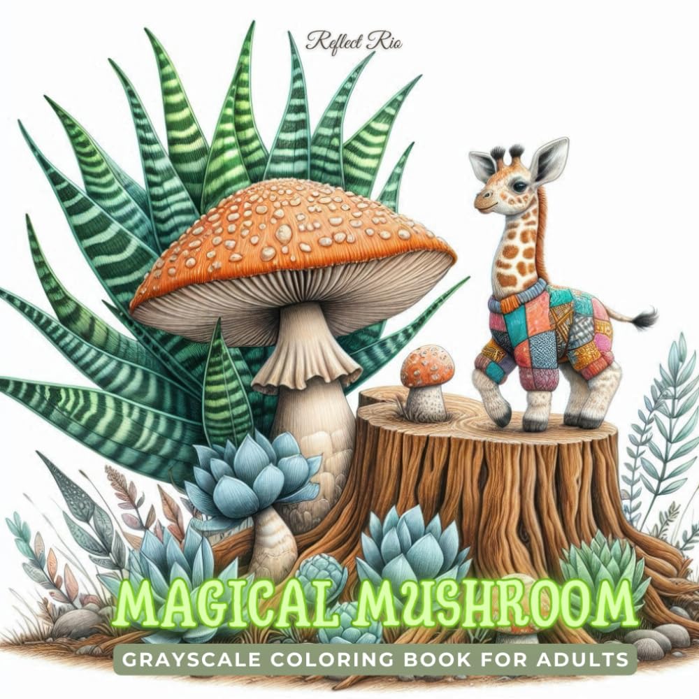 Magical Mushroom Coloring Book: Adorable Animals in Boho Style with Giant Mushroom and Fungi – A Grayscale Coloring Adventure for Adults’ Relaxation and Mindfulness