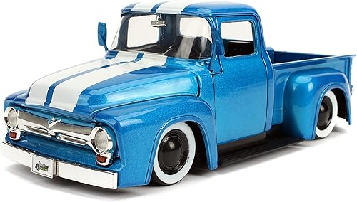 Miniatura 2 de Jada Just Trucks 1:24 1956 Ford F-100 - Coche fundido a presión con rayas azules y blancas con estante para neumáticos, juguetes para niños y adultos