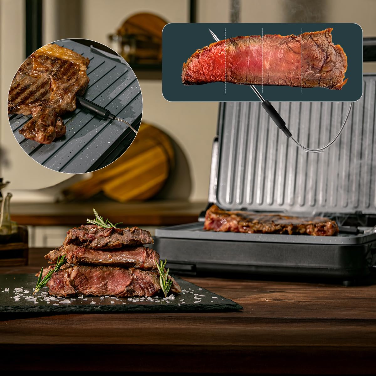 Cecotec Elektrogrill Rock'nGrill 2000 PerfectCook. 2000 W, Temperaturfühler, Touch-Steuerung, Dual-Temp, Öffnung 105 °C, Fettauffang, abnehmbare Platten, 30x23 cm, Edelstahl