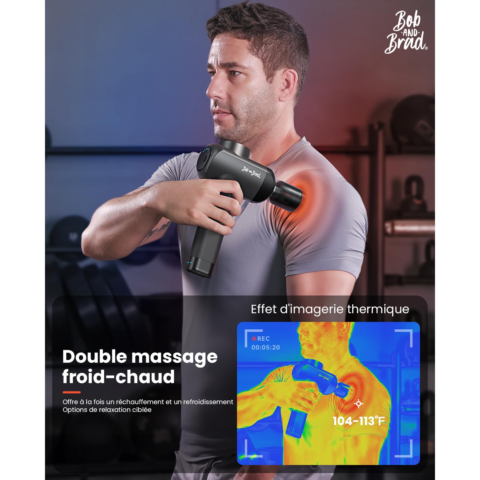 Bob and Brad X6 Pro Max Pistolet de Massage avec Tête Métal Chaud/Froid, Pistolet Massage Musculaire Professionnel pour Dos et Corps, Cadeau Homme Femme Anniversaire Fête des Pères