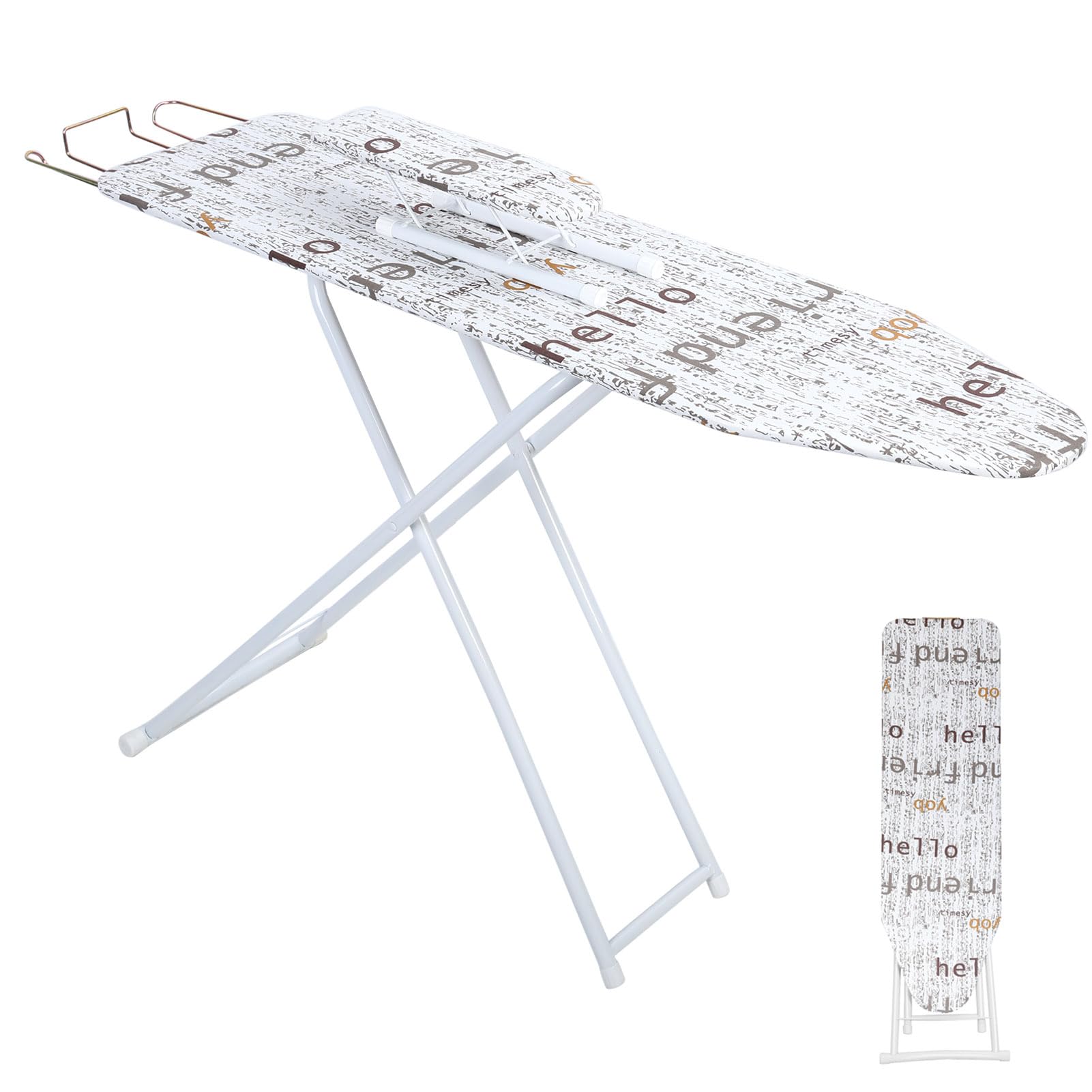 Foldable Ironing Board with Iron Rest, Small Ironing Boards with 4 Adjustable Height, Extra Thick Cover, Portable Tabletop Iron Boards wiht Non-Slip Feet for Home Travel (White)