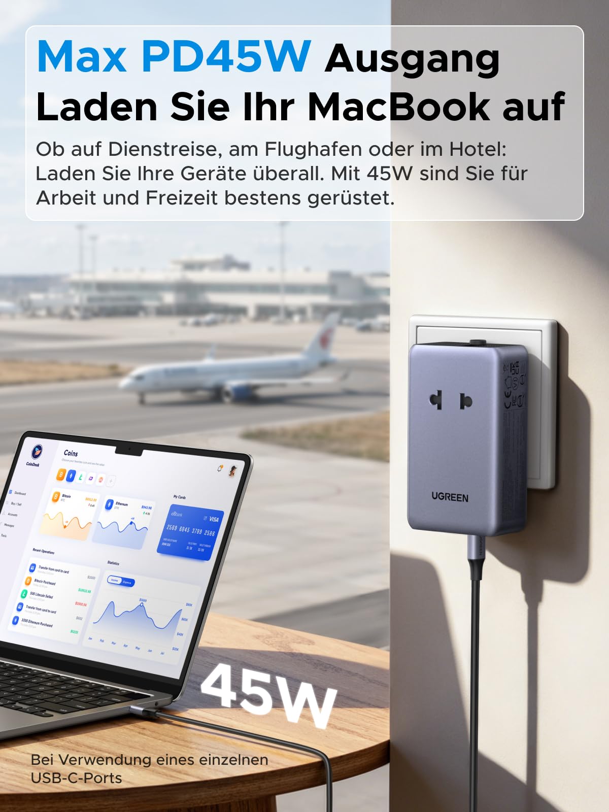 UGREEN 45W Reiseadapter Weltweit, 6 in 1 mit 2 USB C, 2 USB A und 2 AC | Internationale Adapter mit Typ I/A/C/G für EU/UK/US/AU, universal schnelles Laden, kompakt und sicher für Reise und Urlaub