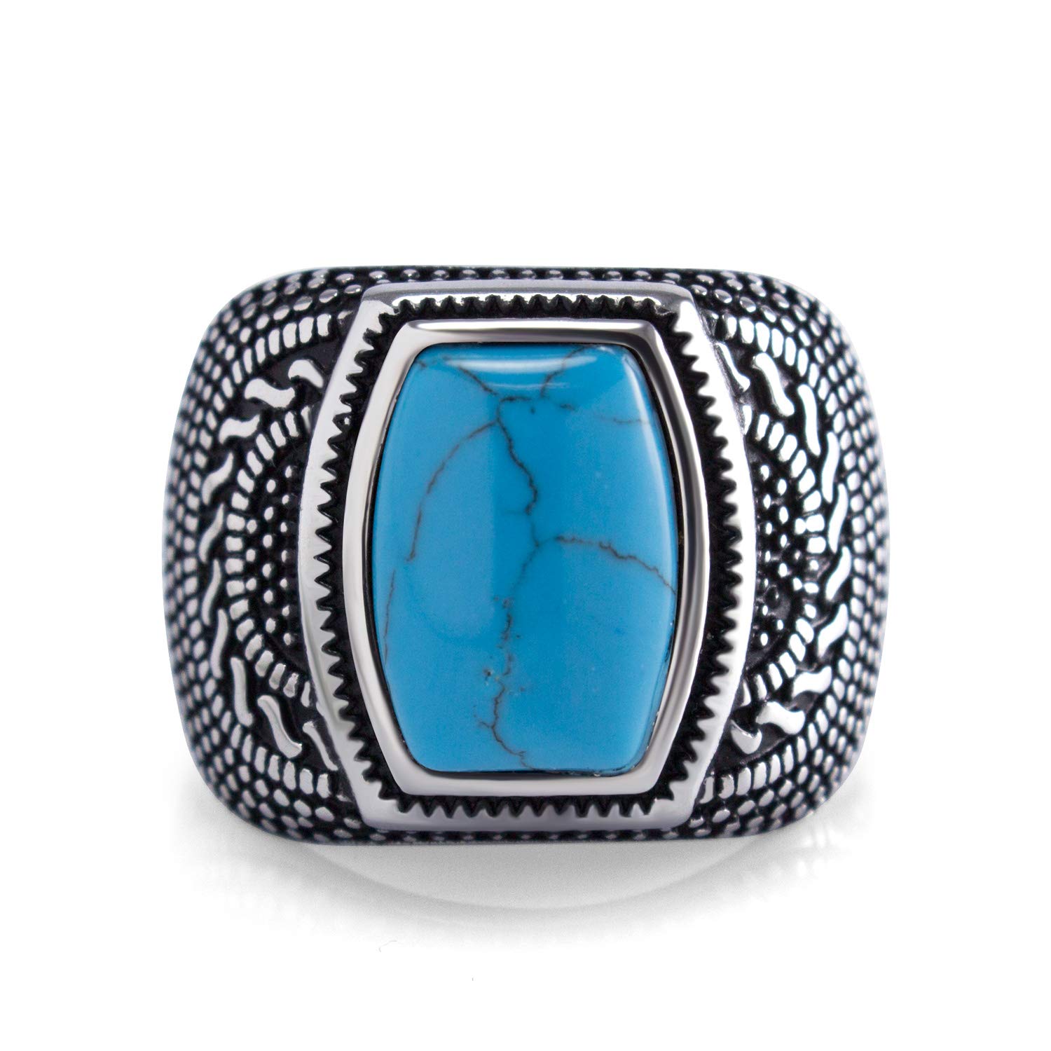 555Jewelry Anillo de acero inoxidable con sello celta y piedra turquesa para hombre Turquesa