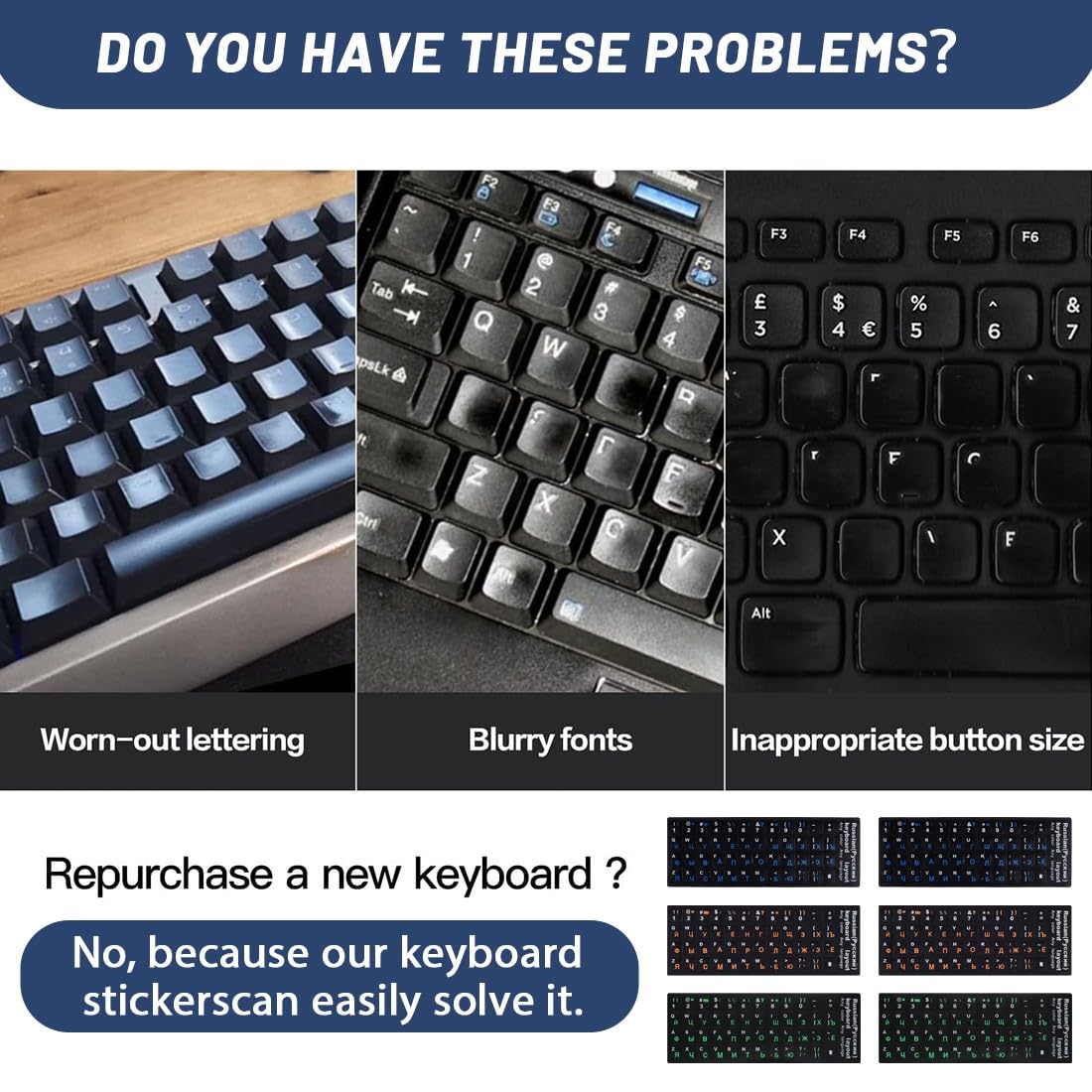JEYORZY 6 Pegatinas Rusas para Teclado,Pegatinas Teclado Rusas,Russian Keyboard Stickers,Adecuadas para Cualquier Teclado Estándar,Teclado Portátil