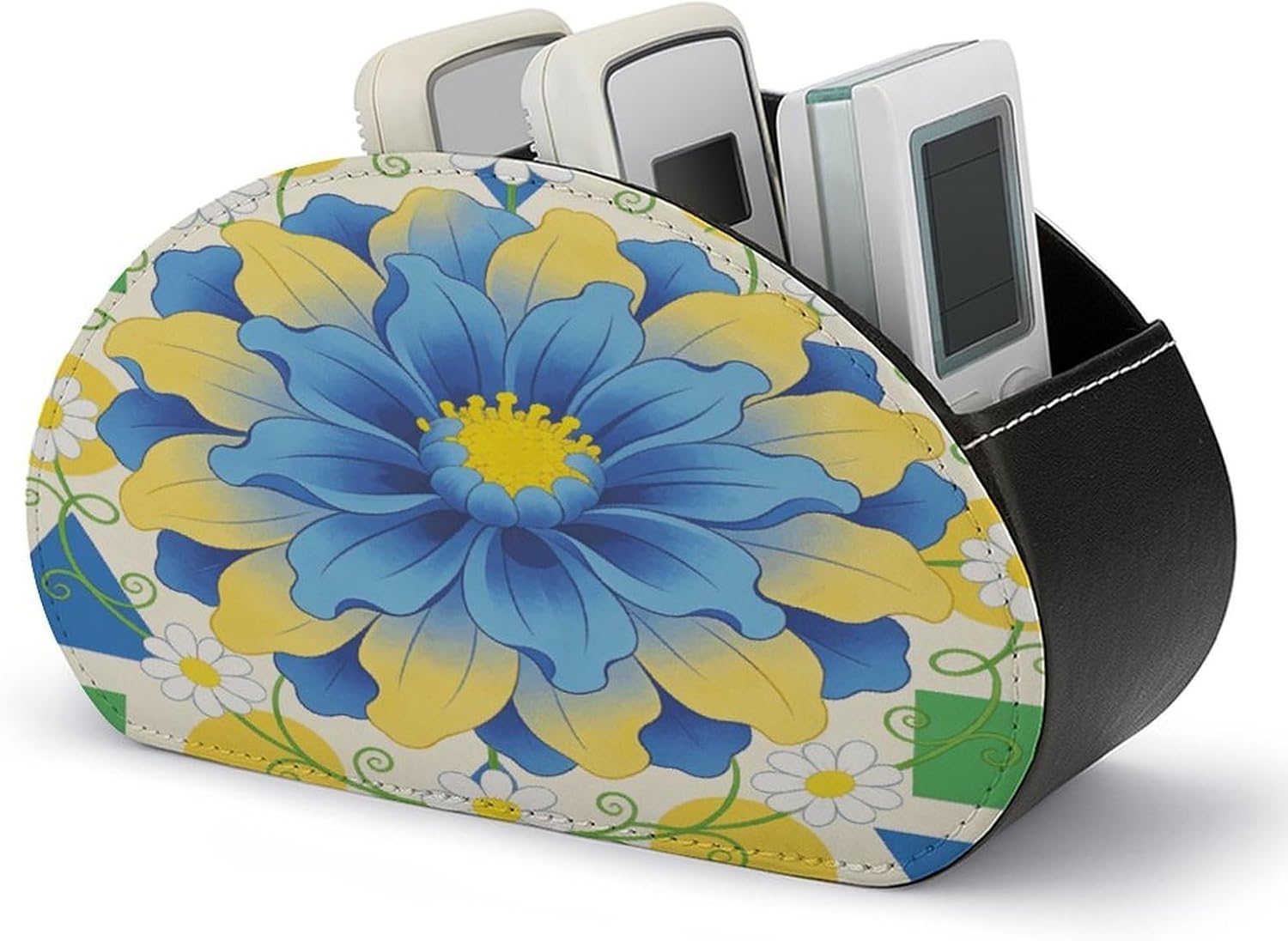 Personalized PU Leather Remote Control Holder with 5 Compartments