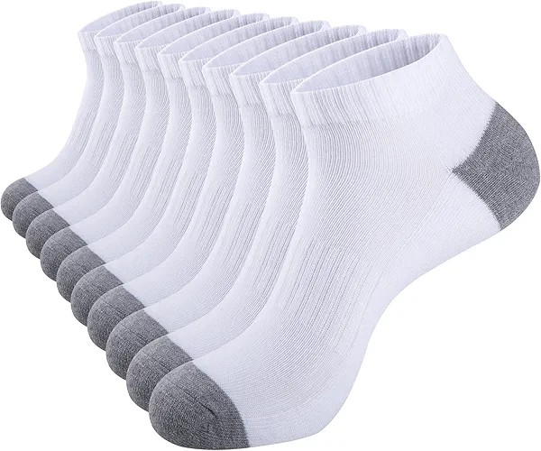 eallco 10 Pairs Mens Ankle Socks Low Cut Socks for Men Athletic Socks Breathable Cushioned White