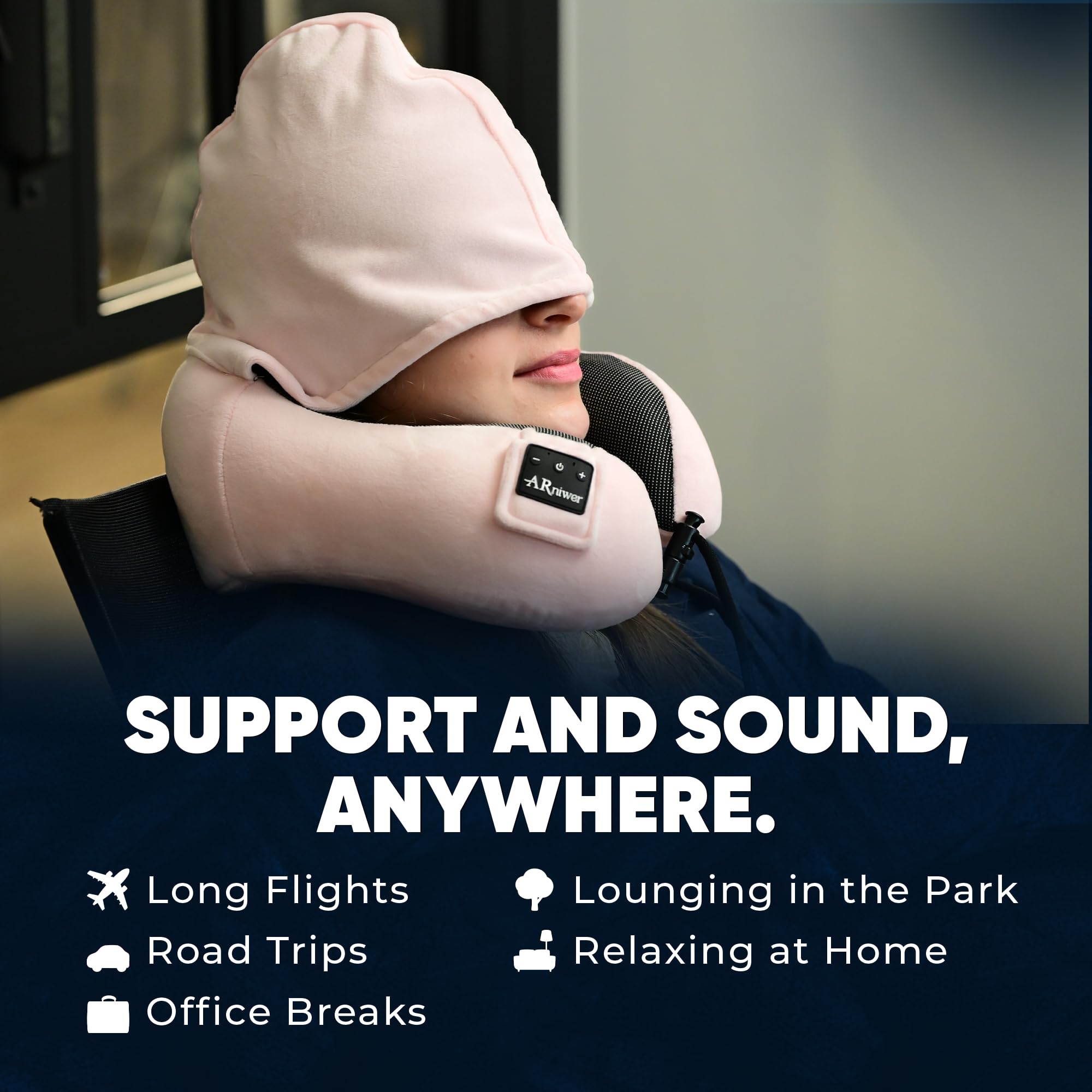 Almohada semicircular para el cuello con capucha y altavoz Bluetooth inalámbrico, apto para avión, coche, oficina y campamento al aire libre para dormir, descansar, los mejores artículos