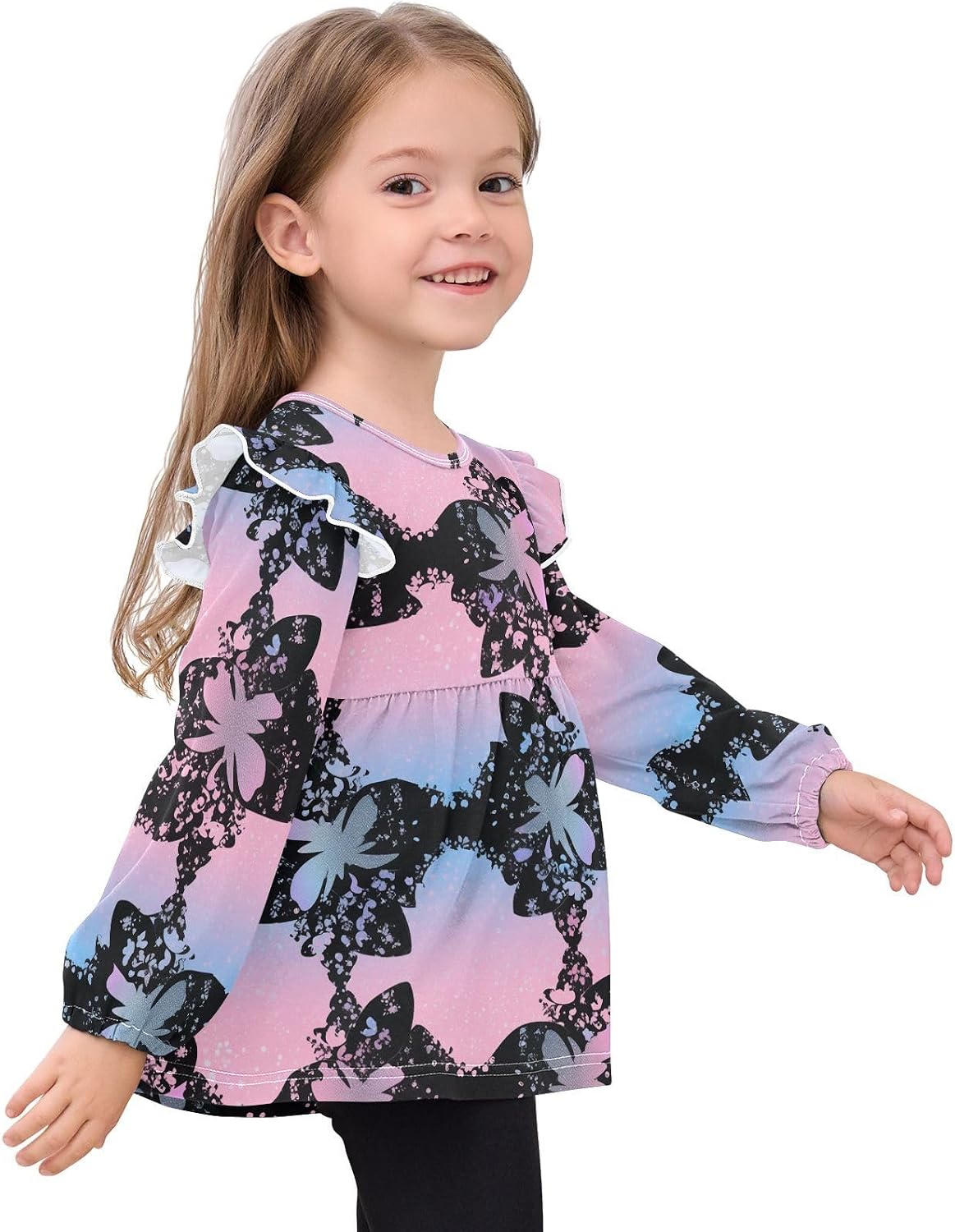 visesunny Toddler Clothes for Girls Fantasy Silhouette Pattern Long Sleeve Fall Shirts Cotton Top with Ruffle Collar