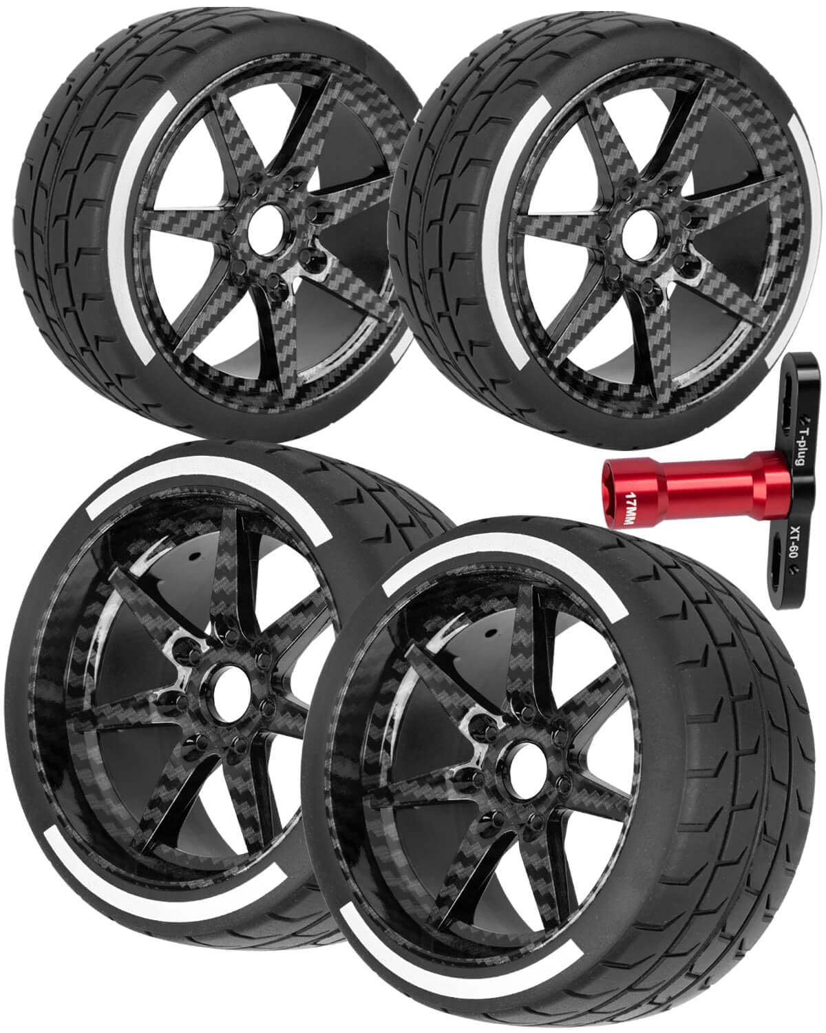 hopsupRC RC Wheels Tires for 1/7 Felony 6S BLX,4PCS RC Wheels RC Tires RC Truck Tires,Highway Tires,Black Carbon treameat