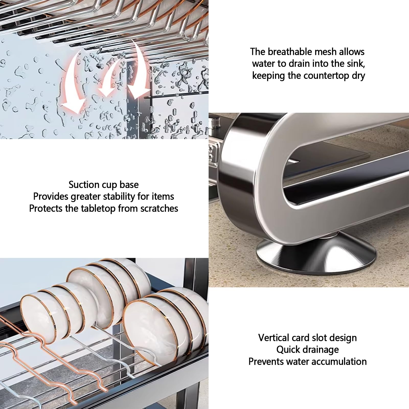 Doble capa Escurridor Platos Cocina organizador, scola piatti da appoggio sopra lavandino, Ahorra espacio Escurre Porta Cubiertos, Cocina cubiertos platos, con ganchos, portacuchillos.(76cm)