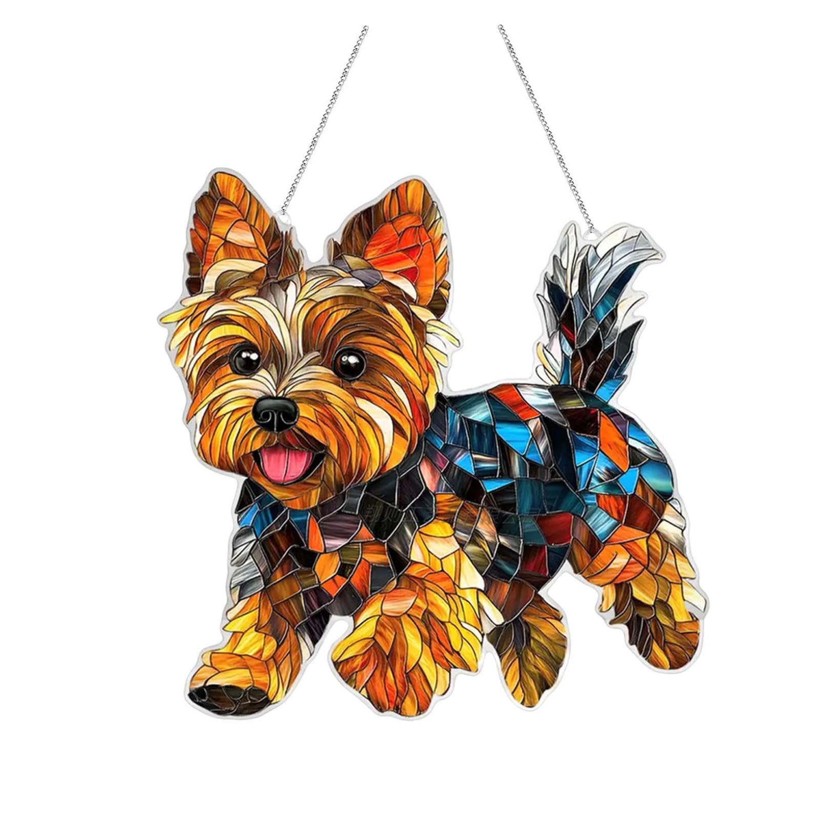 Yorkshire Terrier Sun Catcher, Colorful Acrylic Suncatcher Yorkie Gifts, Cute Creature Nature Lover Suncatcher Ornament for Home Decor, Garden Art, for Dog Lovers