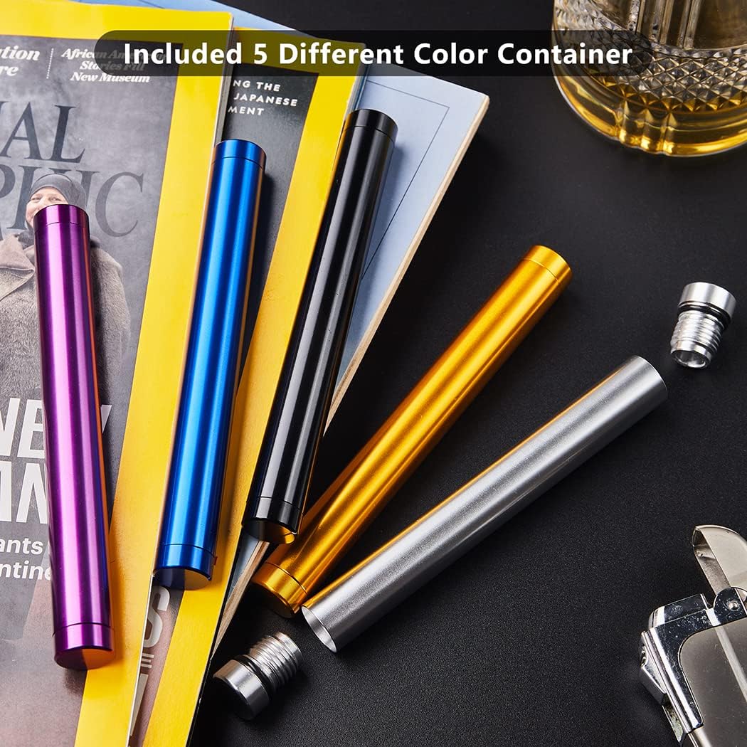 5 Pack Metal Storage Tube Container Fits King Size Cones, Portable Aluminum Waterproof Holder Case Fit in Pocket Purse Great for Traveling