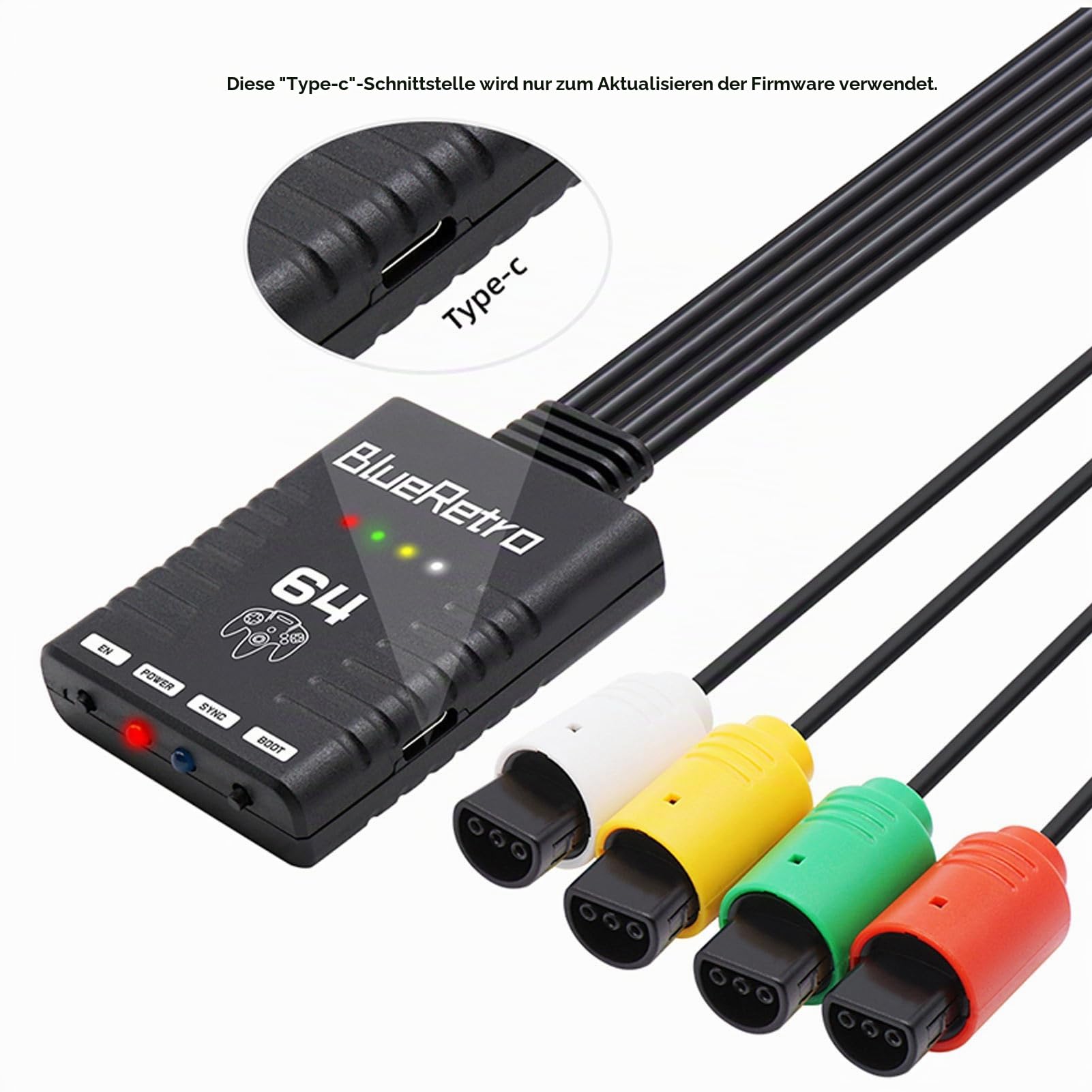 Gamecontroller Adapter für N64 Konsole, Kabelloser Bluetooth Griffkonverter, Unterstützt 4 Spieler, Controller Adapter für für für für Plug and Play
