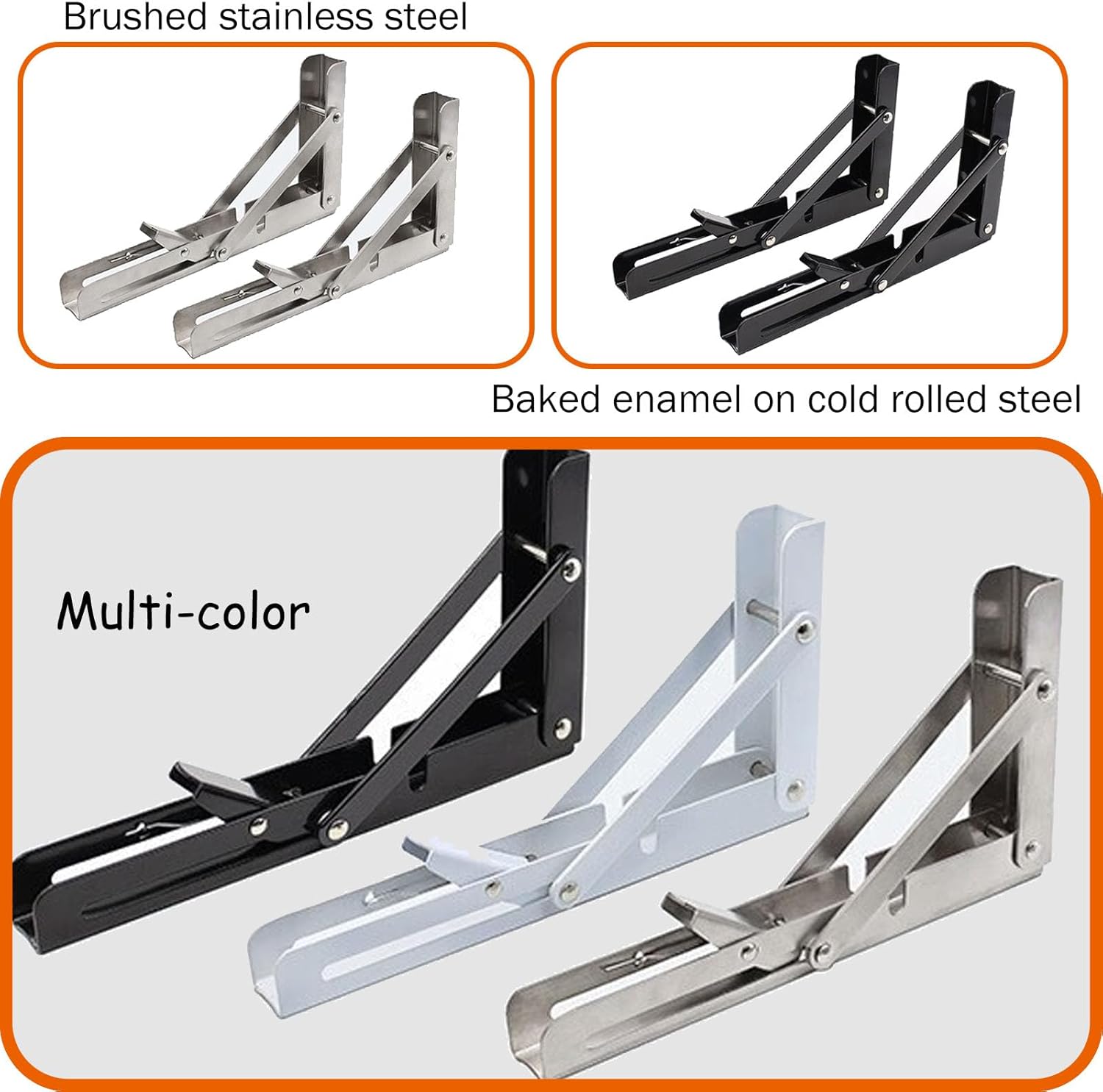 Folding Shelf Brackets, Heavy Duty Collapsible Shelf Bracket, Black DIY L Bracket for Workbench Folding Table Hinge,Pack of 2 (14 Inches)