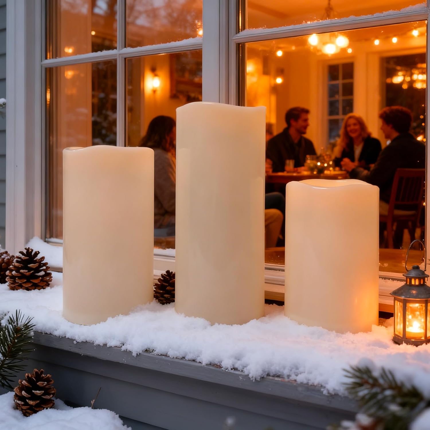 8" 10" 12" x 5" Extra Large Waterproof Outdoor Flameless Candles Battery Operated LED Pillar Candles for Indoor Outdoor Lanterns, Off White, Long Lasting, Set of 3