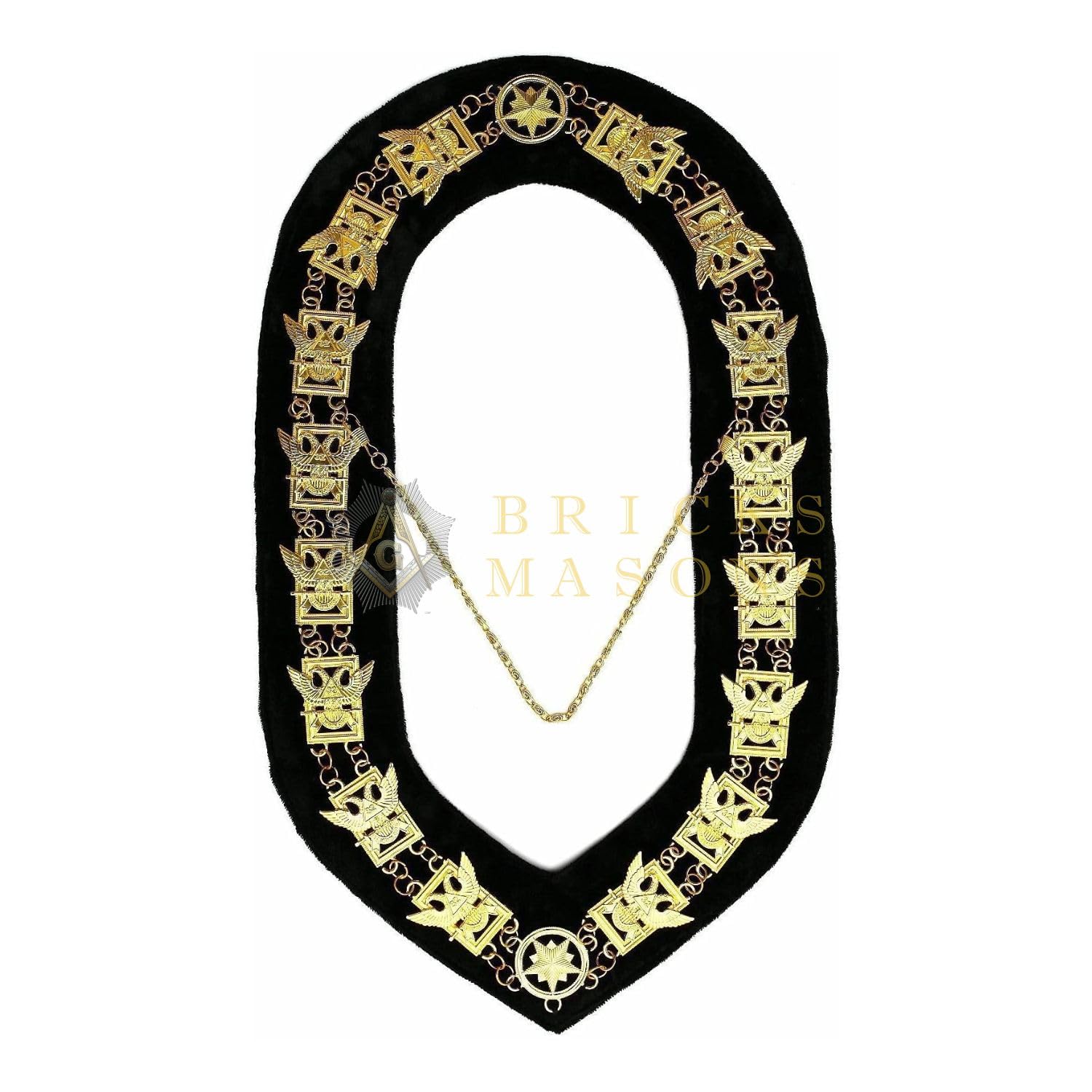 Bricks Masons 32nd Degree - Scottish Rite Wings UP Chain Collar - Gold/Silver on Black