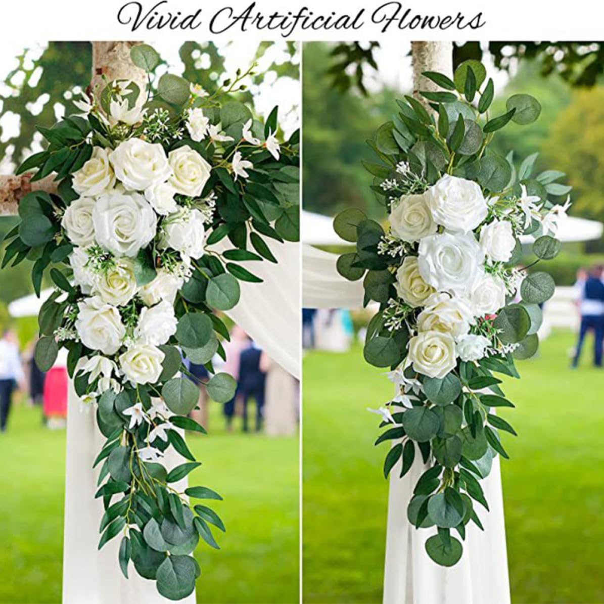 SHINEOFI Elegante Hochzeitsbogen Blumen aus Künstlicher Seide und Gazevorhang Weiße Hochzeitsblumendekoration mit Lebensechtem Aussehen für Florale Innenarrangements