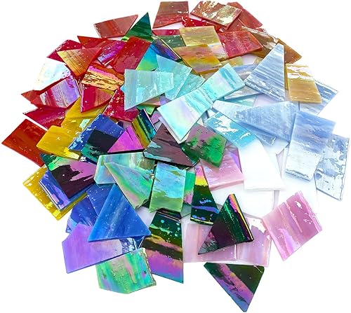 LITMIND Piezas de vidrieras iridiscentes de 2.2 libras, piezas de vidrio de mosaico irregulares y restos de vitrales rotos para manualidades en