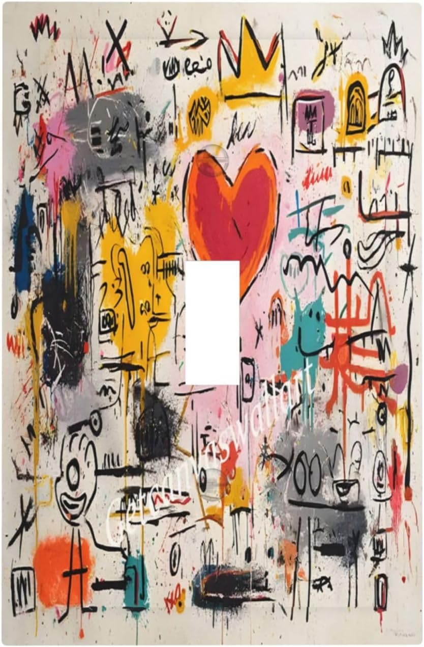 Colorful Graffiti Street Art Banksy Prints Decorative Light Switch Cover 1 Gang Single Toggle Device Electrical Faceplate Switchplates Decorator Outlet Wall Plate for Kids Room Office Decor