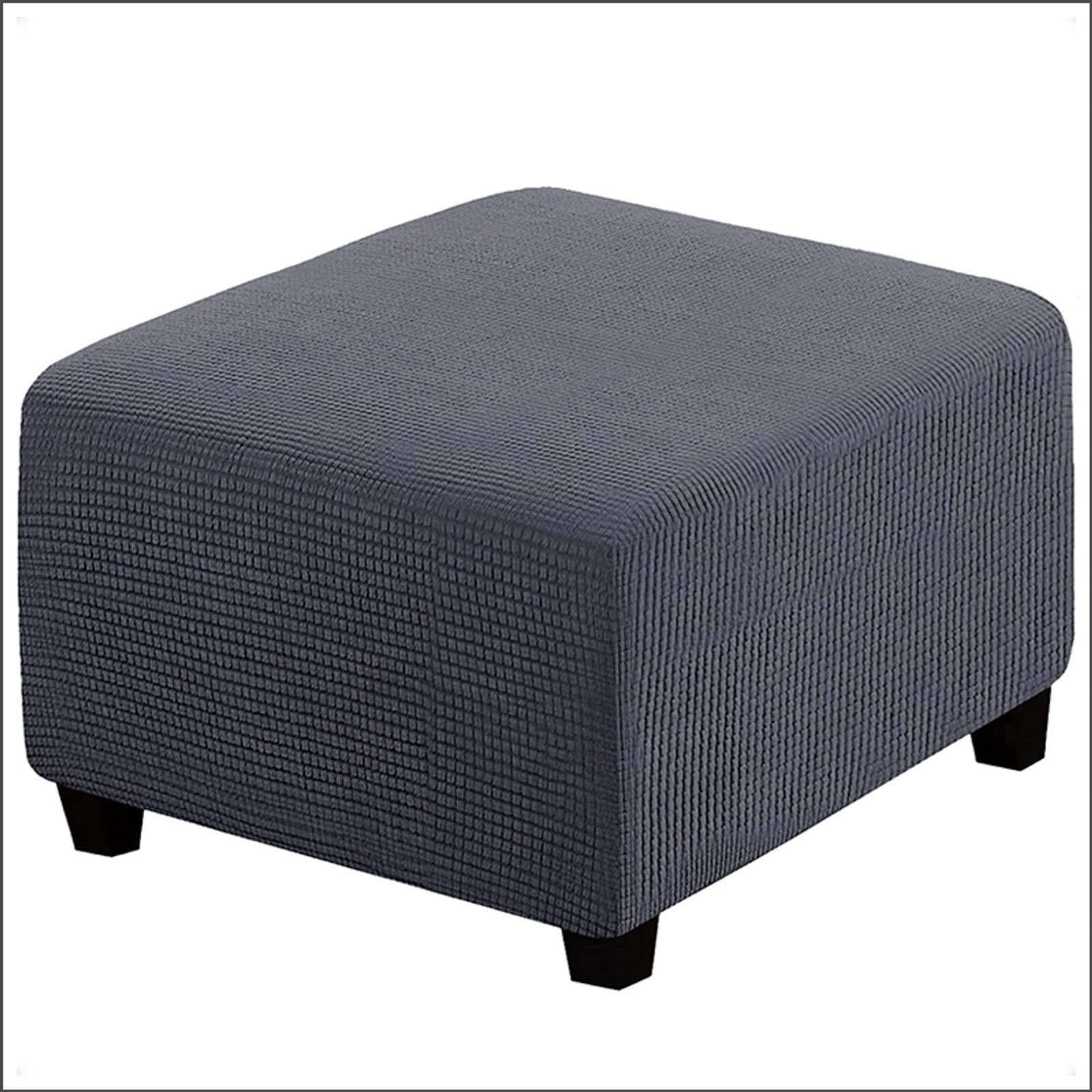 qiden Square Footstool Cover Stretch Ottoman Cover Plush, 10% Thicker Large Stretch Pouffe Cover Anti-Slip Foot Stool Jacquard Slipcovers With Elastic Bottom, Machine Washable-Gray-Medium