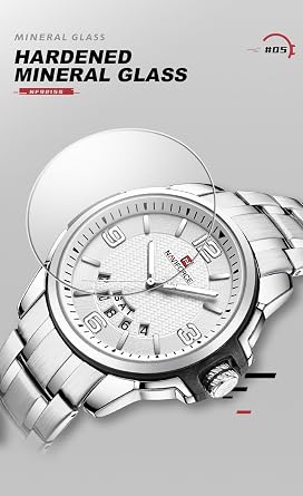 NAVIFORCE Men Quartz Watch Auto Date Week Business Dress Analog Stainless Steel Wrist Watches