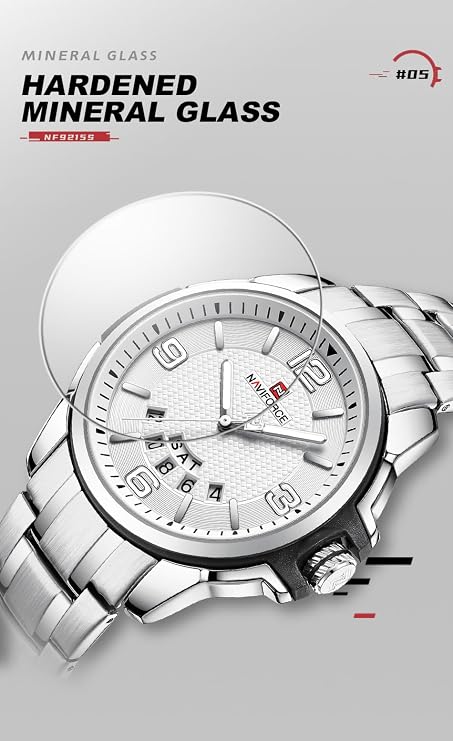 NAVIFORCE Men Quartz Watch Auto Date Week Business Dress Analog Stainless Steel Wrist Watches