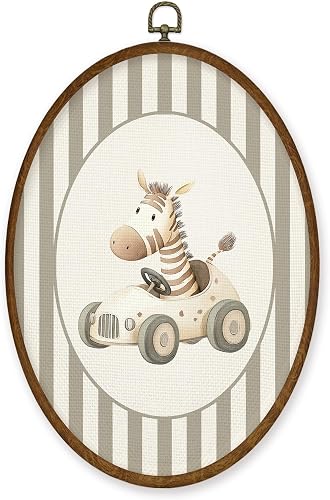 WULQYING Vintage Zebra Nursery Wall Art Decor, Kids Oval Framed Canvas Art Print
