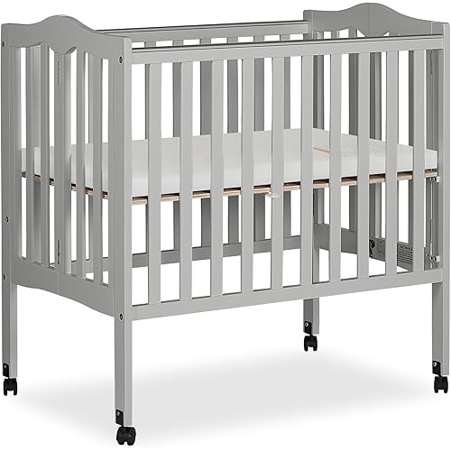 Dream On Me 2-in-1 Lightweight Folding Portable Stationary Side Crib in Pebble Grey, Greenguard Gold Certified, Baby Crib to Playpen, Folds Flat for Storage, Locking Wheels