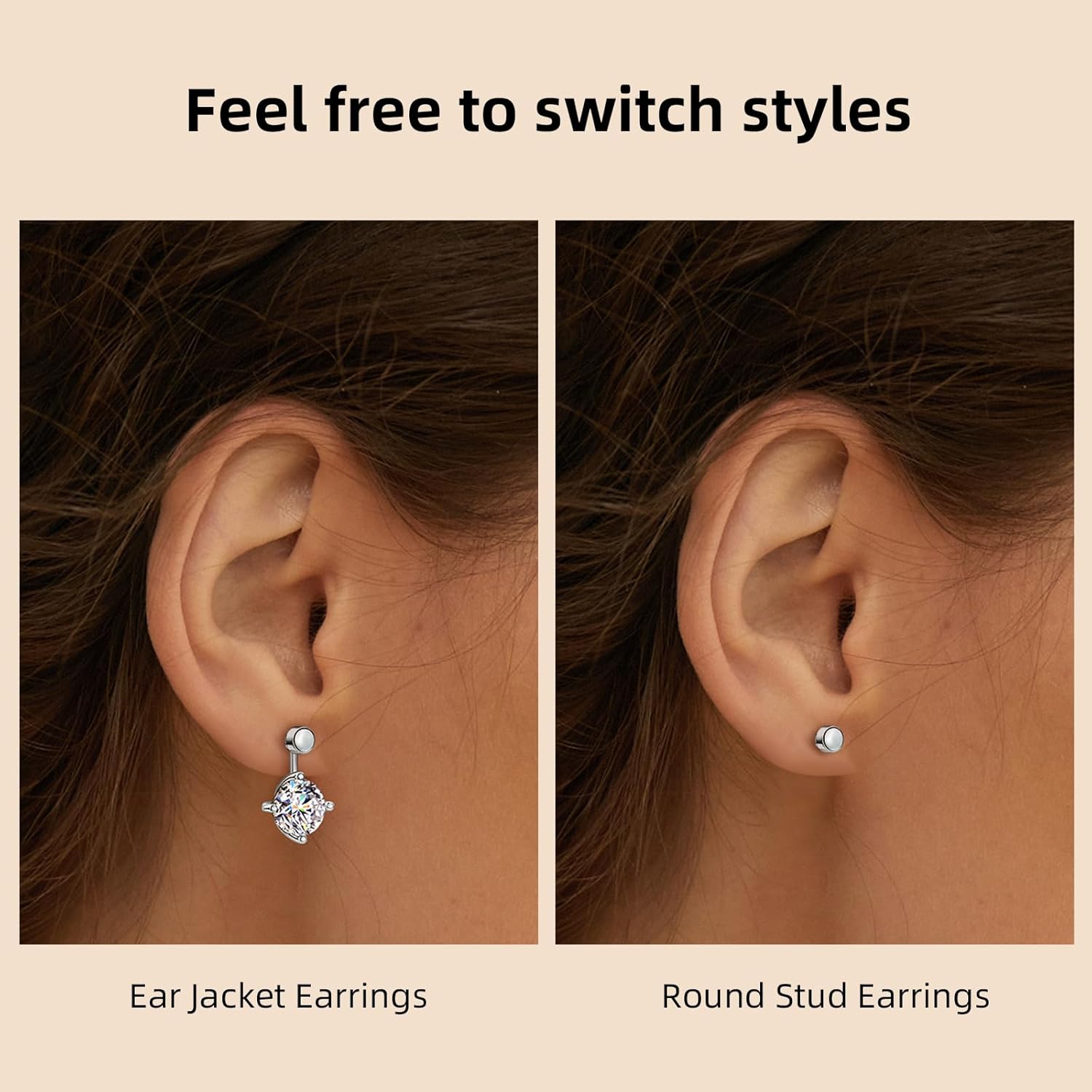 AINUOSHI Moissanite Ear Jacket Earrings for Women Detachable Jackets Two Wearable Stud Earrings Real Gold Plated 925 Sterling Silver Huggie Hoop Earrings for One Hole - Image 4