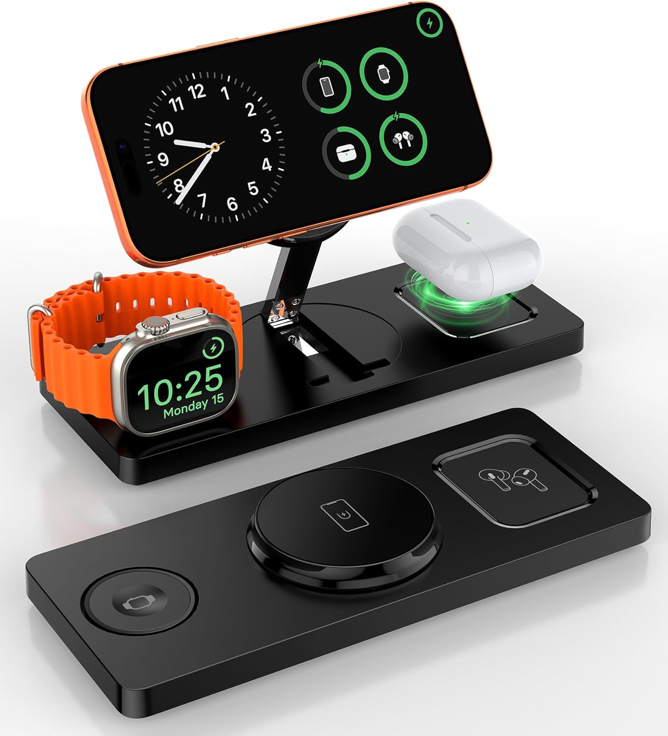 Foldable 3-in-1 Wireless Charging Station for MagSafe, Certified Fast Magnetic Charger for iPhone 17 Pro Max/16/15/14/13/12, Travel-Friendly for Apple Watch & AirPods, Matte