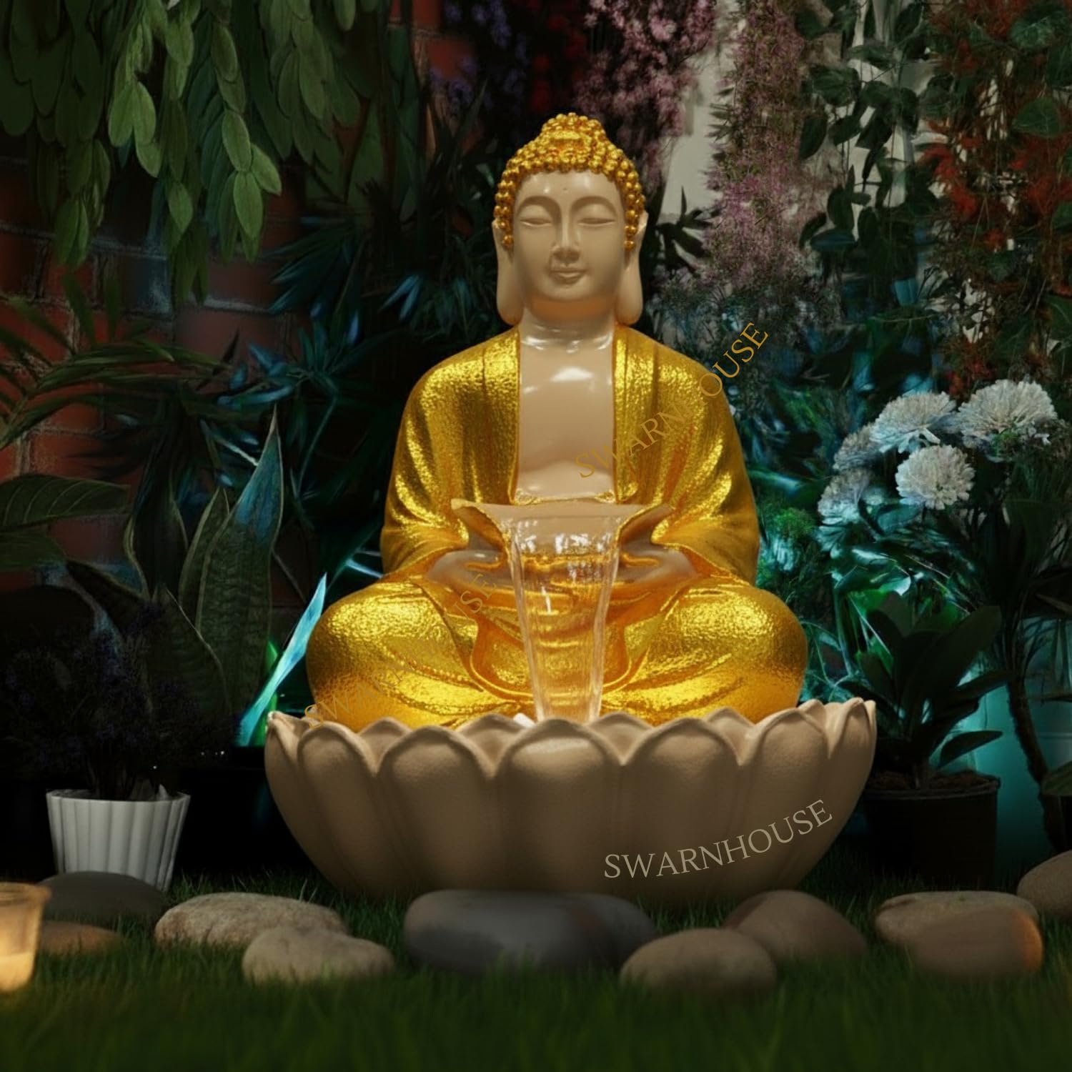 Premium Large 91 cm Buddha Water Fountain Sculpture, Outdoor Garden Decor (Design 4)
