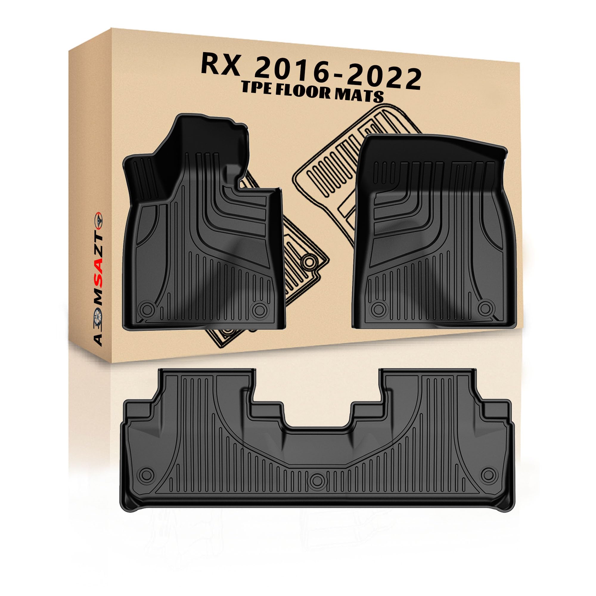 Photo 1 of AOMSAZTO Floor Mats for 2016-2022 Lexus RX RX350/RX450h | 2018-2022 RXL RX350L/450hL, Heavy Duty TPE All Weather Protection Car Floor Mats, Set Rubber Floor Liners, Anti Skid Car Mats, Black 16-22 RX