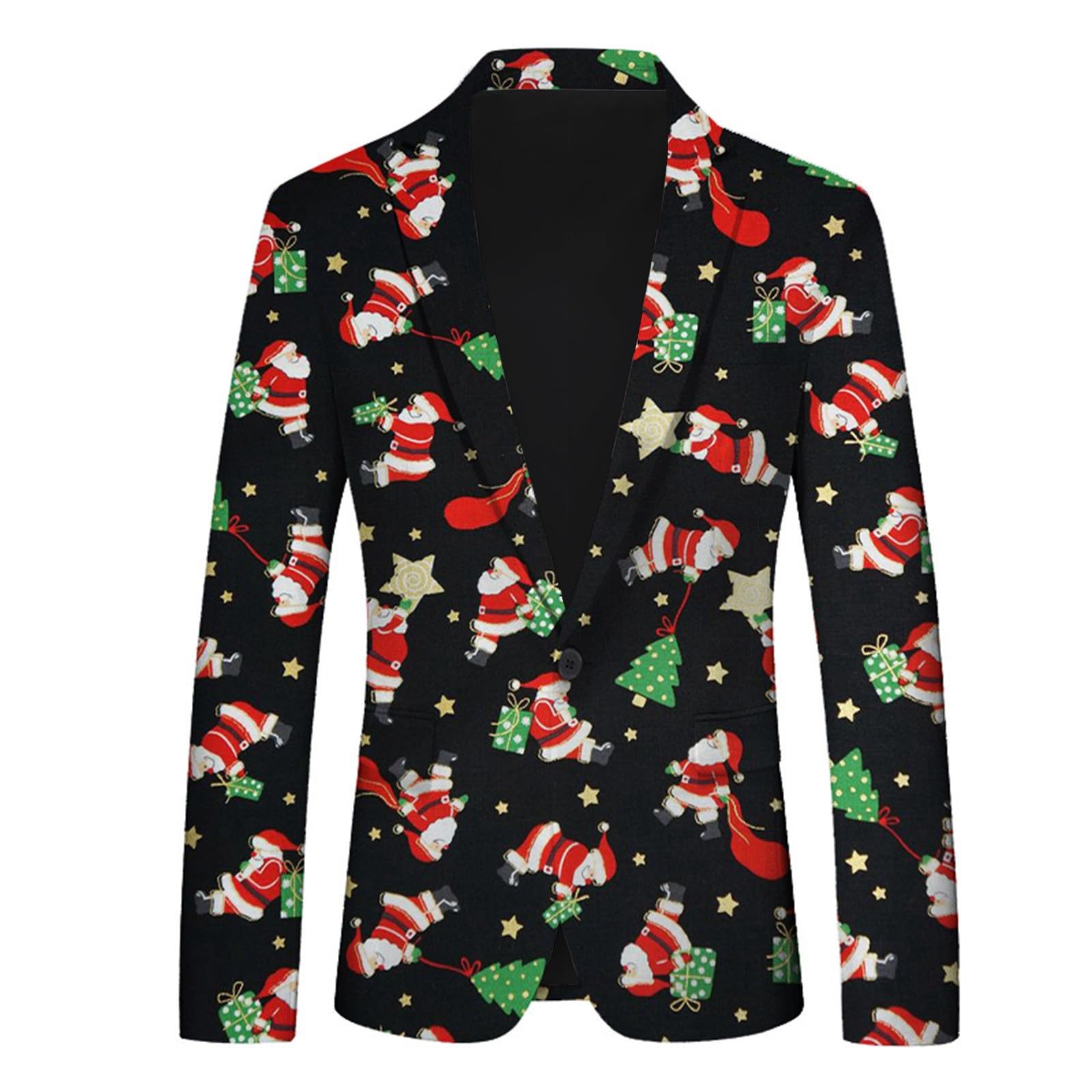 Generisch Chaqueta de Navidad para hombre Navidad elegante blazer de Navidad Papá Noel divertido traje funky manga larga chaqueta de Navidad