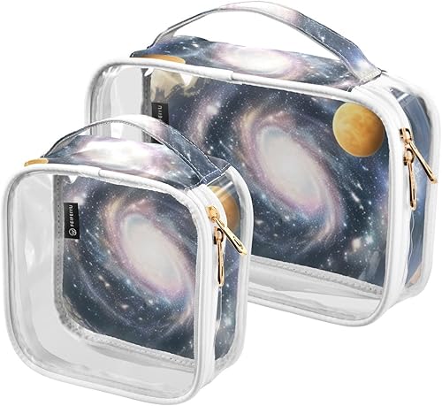 Galaxy Universe Planets Clear Toiletry Bag for Traveling,2 Pack Makeup Cosmetic Bag with Zipper,Travel Bag for Toiletries,Travel Essentials 21214292