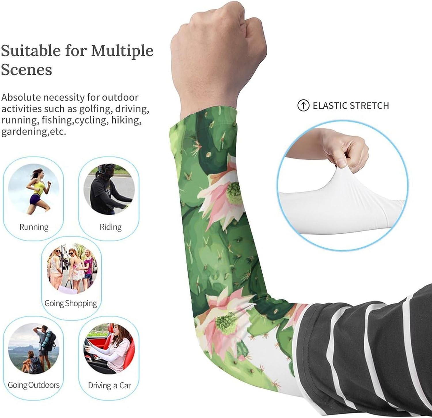 Cactus Arm Sleeves for Men Women Sun Protection Sleeves Cooling Compression Arm Covers for Sport