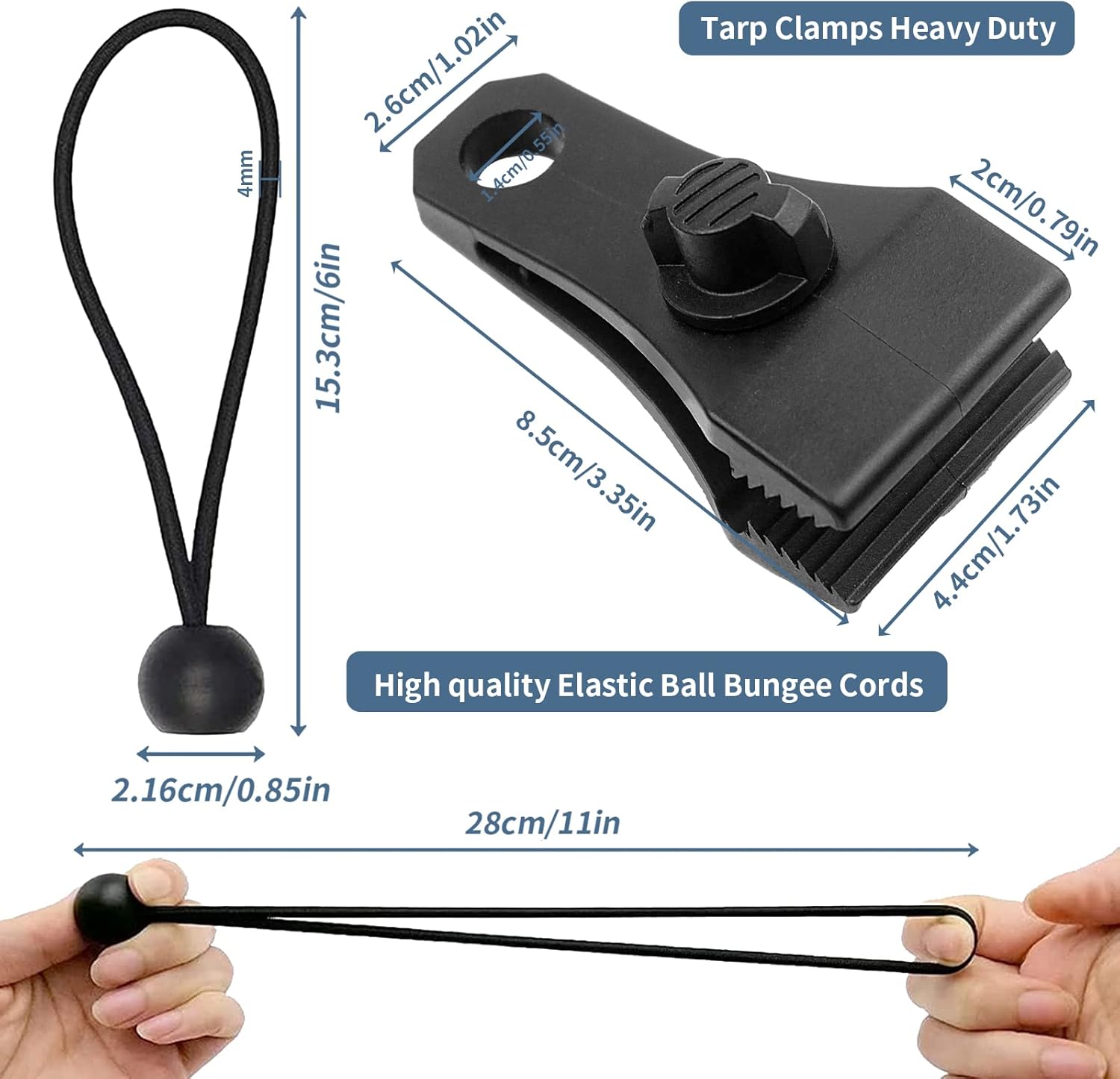 35Pcs Upgrade Tarp Clips Heavy Duty Lock Grip Tarp Clamps with 35Pcs Black Ball Bungee Cords for Pool Cover,Tarps Car Awnings