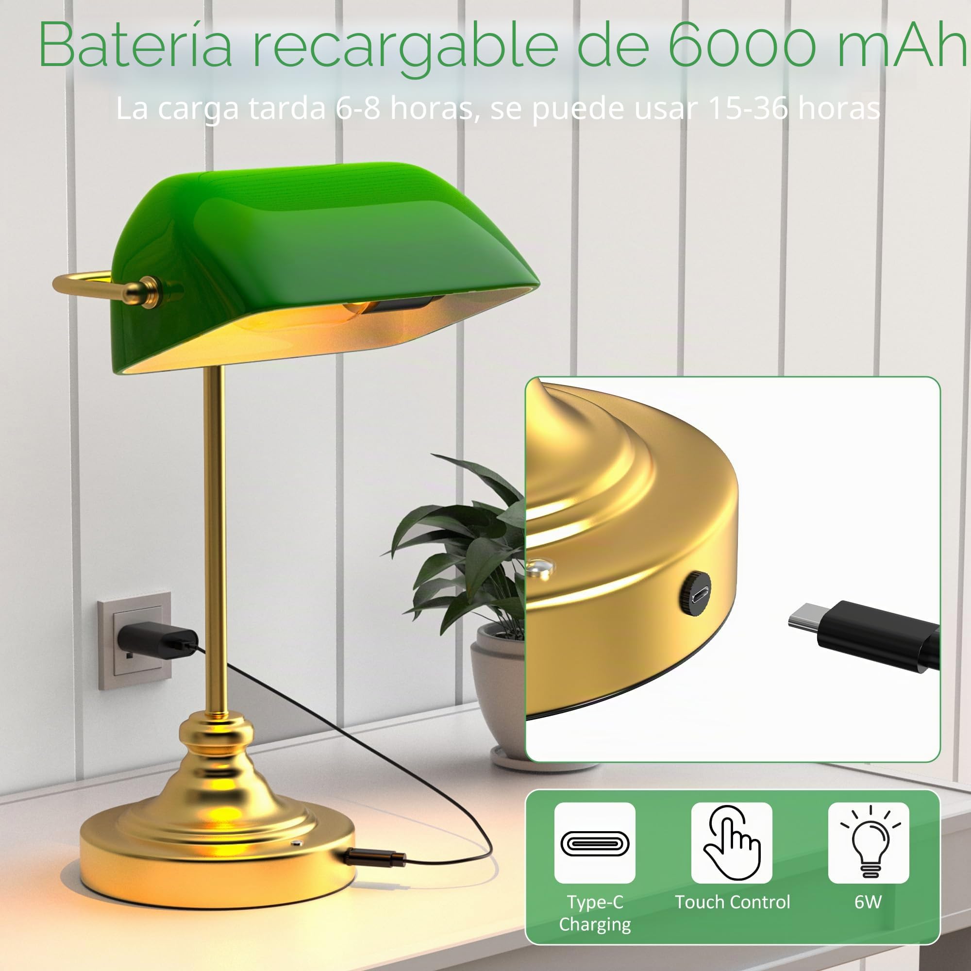 LGMCF - Lámpara de escritorio con base de bronce antiguo, pantalla de cristal verde e interruptor de cuerda para el hogar y la oficina