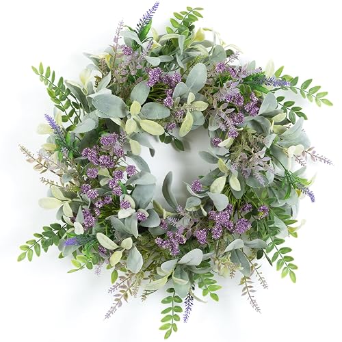 22-24 Inch Artificial Lambs Ear Wreath for Front Door, Sage