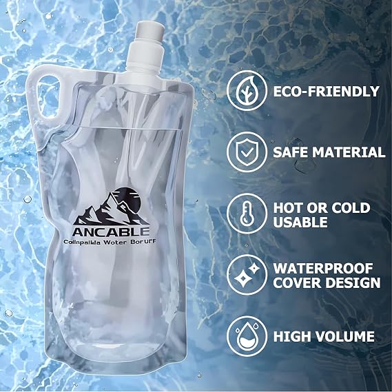 Ancable 1L Hiking Collapsible Water Bottles, 4-Pack 33OZ BPA-Free Foldable Backpacking Water Bottle for Travel Camping Hiking